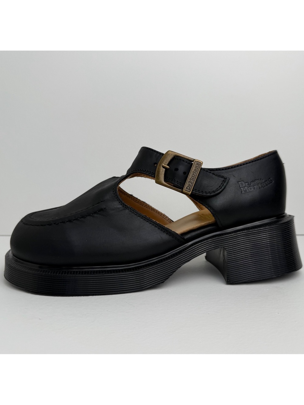 Vintage 90s Dr. Martens England Black Jazz Heel Leather Babydoll Mary Janes UK 5 - Picture 5 of 16